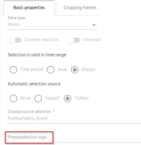 Setting the Photo Selector at the level of photo selection definition